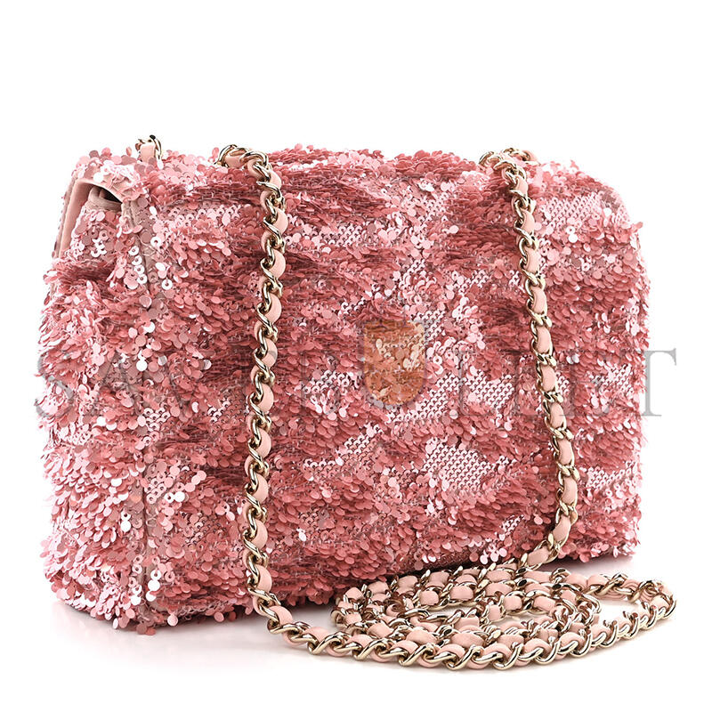 CHANEL MASTER FLAP BAG SEQUINS & GOLD-TONE METAL GOLDEN & PINK AS4561 (21*14*8cm)