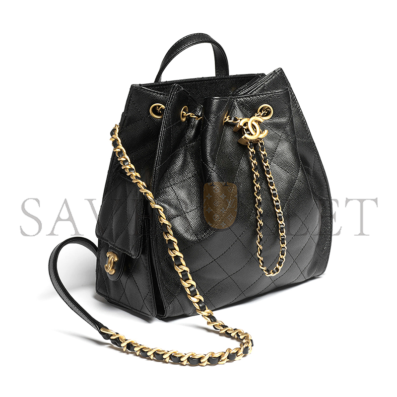 CHANEL 25 MEDIUM BACKPACK GRAINED CALFSKIN & GOLD-TONE METAL BLACK AS5600 (23*23*14cm)