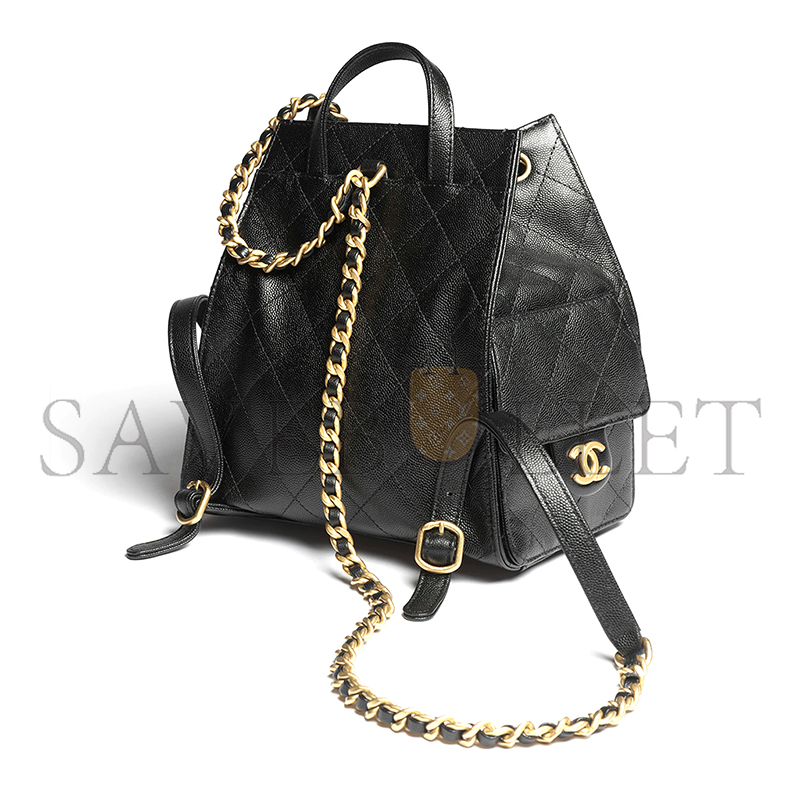 CHANEL 25 MEDIUM BACKPACK GRAINED CALFSKIN & GOLD-TONE METAL BLACK AS5600 (23*23*14cm)
