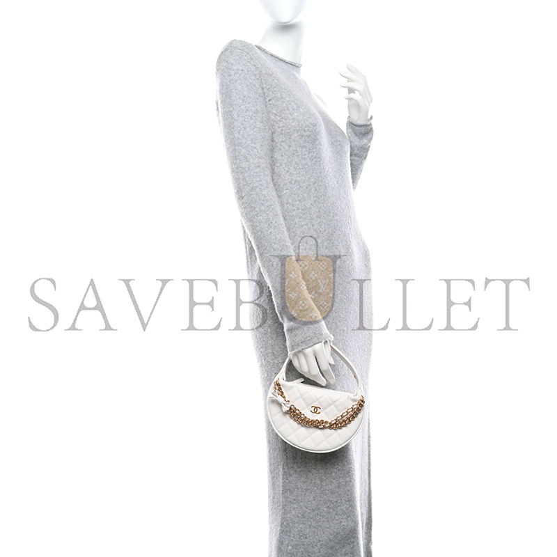 CHANEL MASTER SHINY CAVIAR QUILTED BOW POUCH HOBO WHITE 1470676 (19*13*4cm)