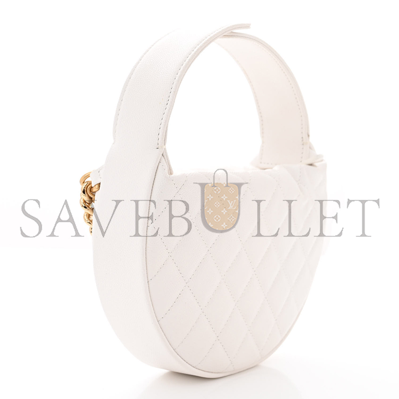 CHANEL MASTER SHINY CAVIAR QUILTED BOW POUCH HOBO WHITE 1470676 (19*13*4cm)