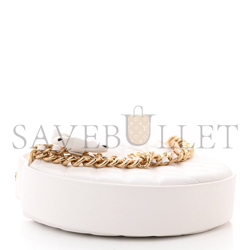 CHANEL MASTER SHINY CAVIAR QUILTED BOW POUCH HOBO WHITE 1470676 (19*13*4cm)