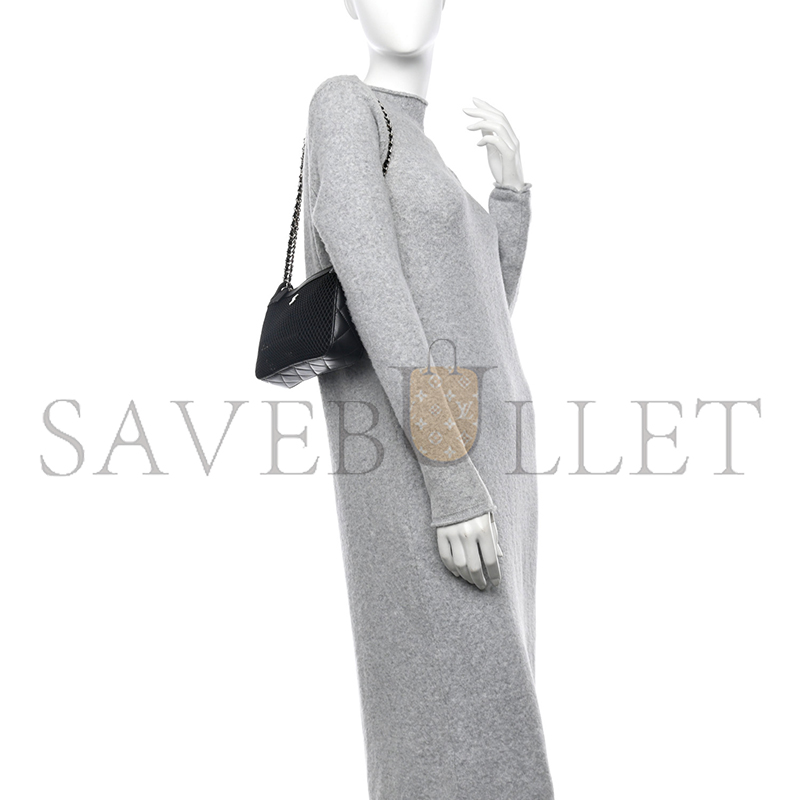 CHANEL MASTER MESH SHINY LAMBSKIN CLUTCH WITH CHAIN BLACK 1667264 (21*15*5cm)