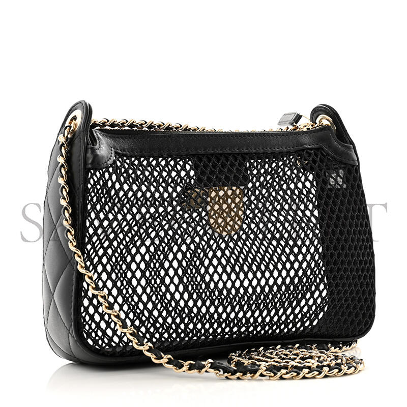 CHANEL MASTER MESH SHINY LAMBSKIN CLUTCH WITH CHAIN BLACK 1667264 (21*15*5cm)