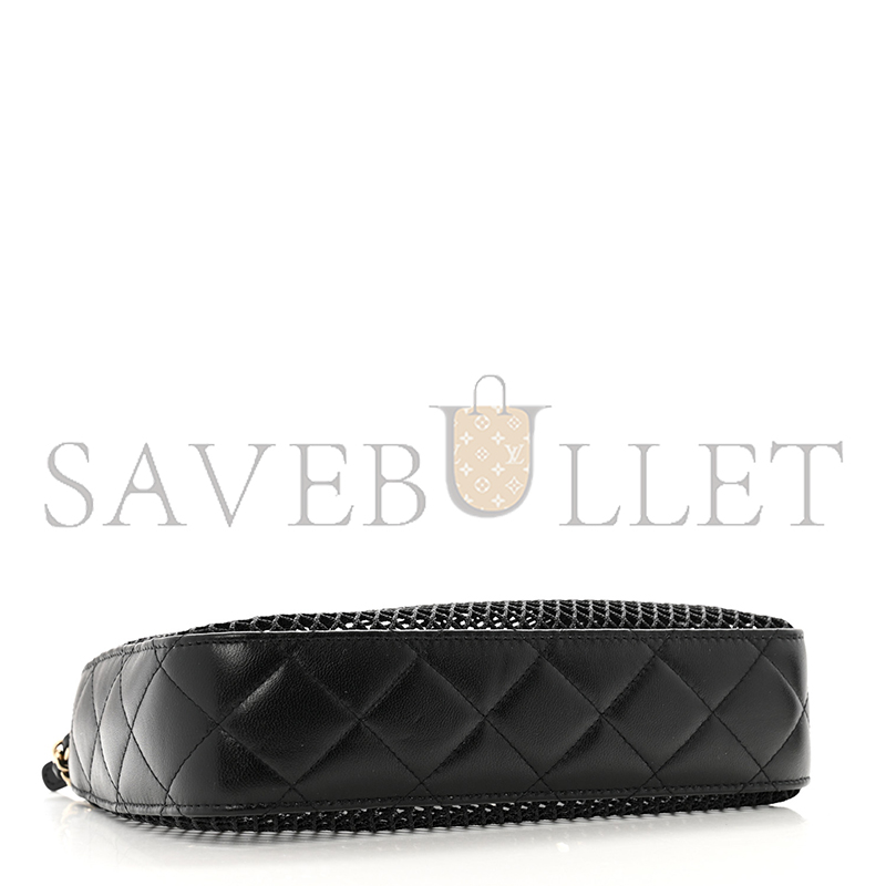 CHANEL MASTER MESH SHINY LAMBSKIN CLUTCH WITH CHAIN BLACK 1667264 (21*15*5cm)