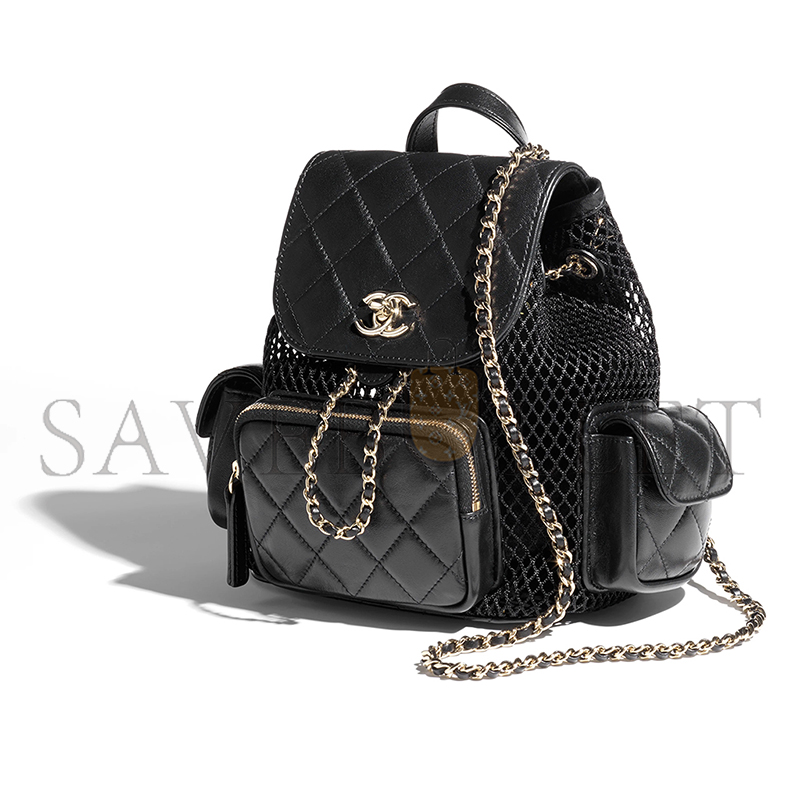CHANEL MASTER BACKPACK MESH, SHINY LAMBSKIN & GOLD-TONE METAL BLACK AS5484 (25*23*14cm)