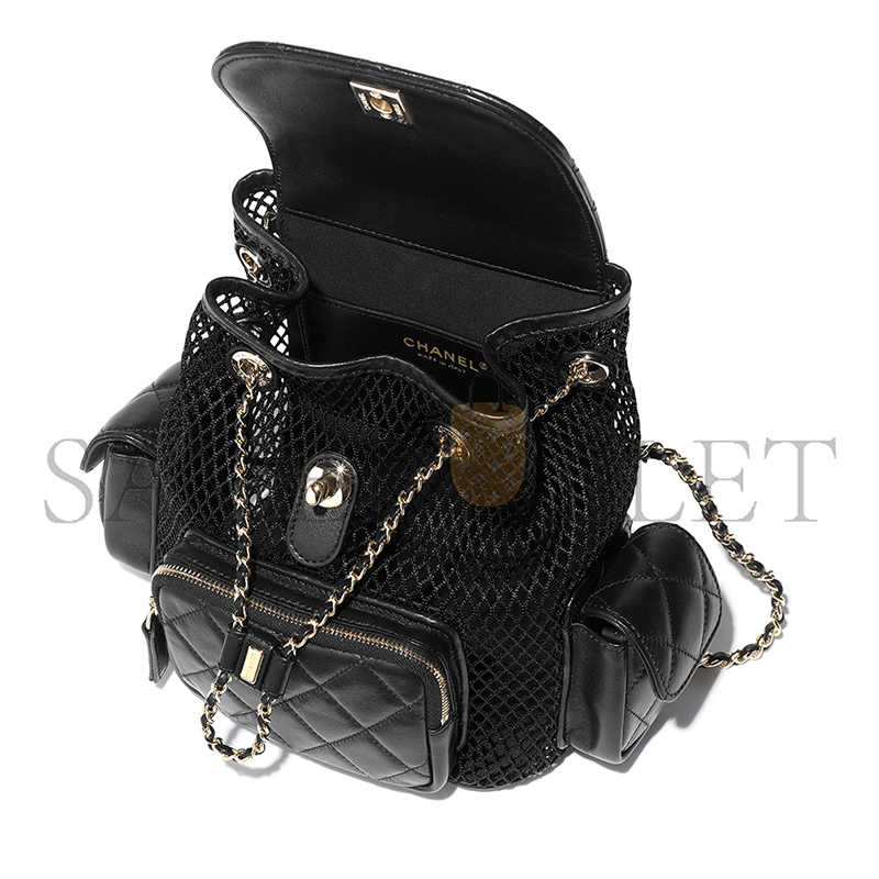CHANEL MASTER BACKPACK MESH, SHINY LAMBSKIN & GOLD-TONE METAL BLACK AS5484 (25*23*14cm)