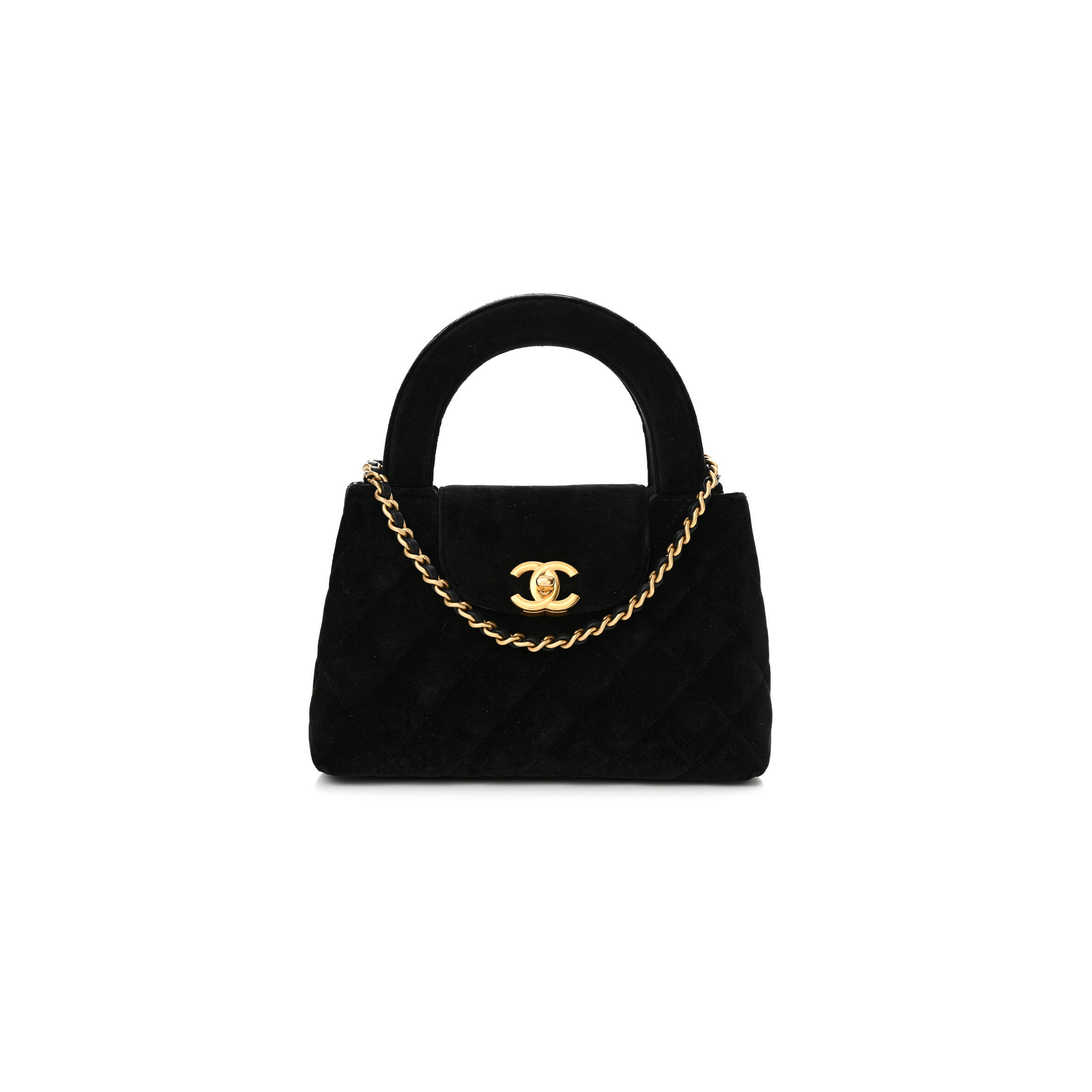 CHANEL VELVET QUILTED NANO KELLY SHOPPER BLACK 1584991 (19*13*7cm)