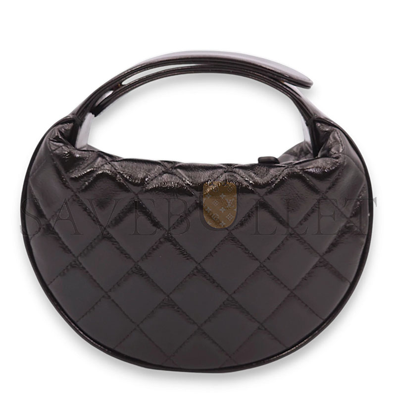 CHANEL MASTER QUILTED ROUND MINI BLACK TOP HANDLE BAG IN CALFSKIN, GOLD HARDWARE AP4058 (16*16*5.5cm)