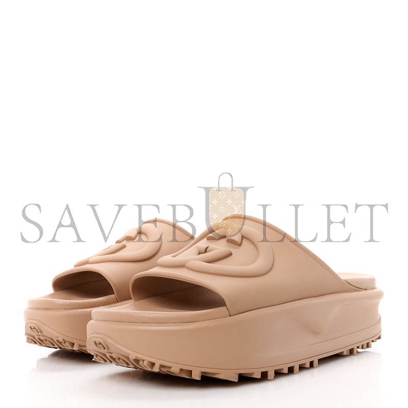 GUCCI SOFT RUBBER WOMENS INTERLOCKING G PLATFORM SLIDE SAND 692845