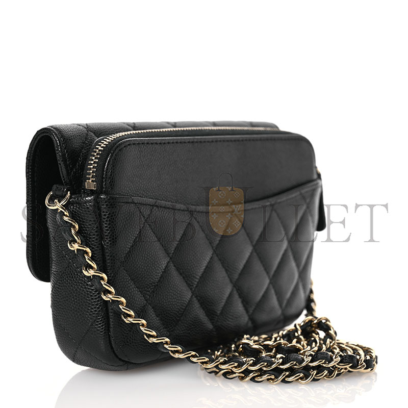CHANEL MASTER CAVIAR QUILTED FLAP PHONE HOLDER WITH CHAIN BLACK 1573060 (17*11*4cm)