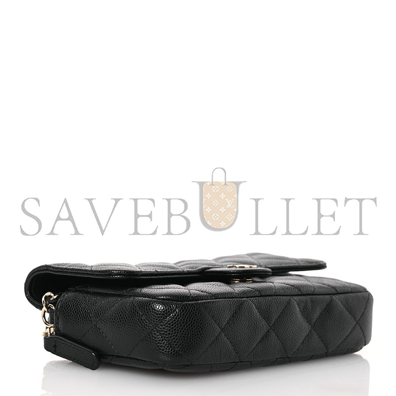 CHANEL MASTER CAVIAR QUILTED FLAP PHONE HOLDER WITH CHAIN BLACK 1573060 (17*11*4cm)