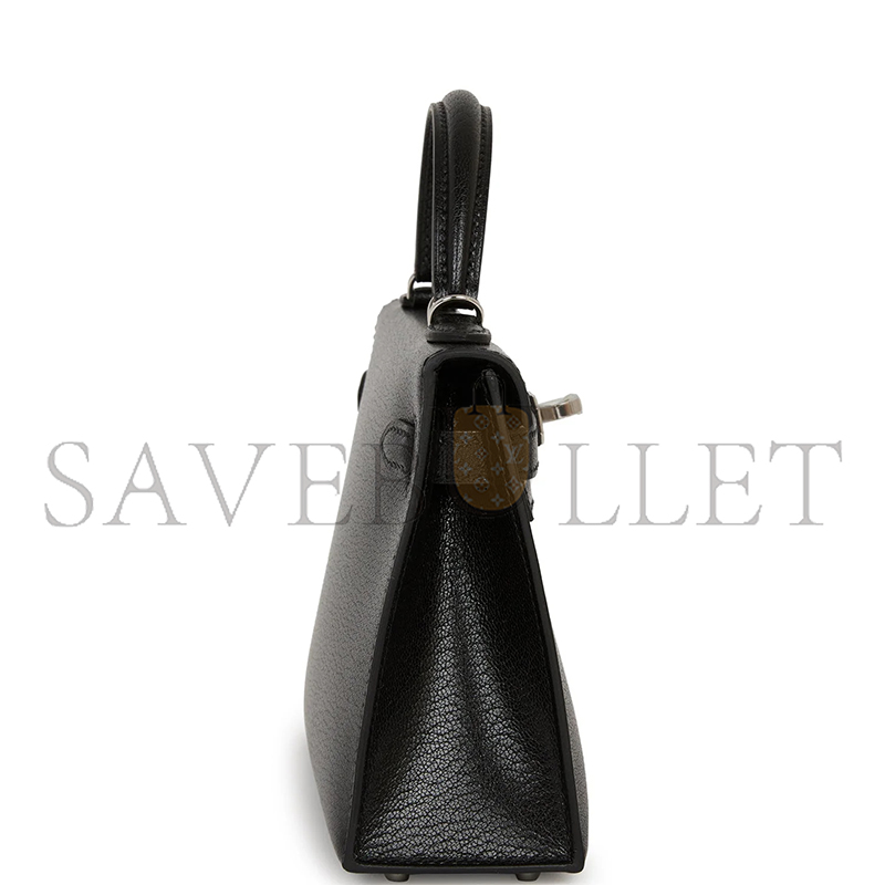 HERMÈS MASTER KELLY SELLIER 20 BLACK CHEVRE CHAMKILA PALLADIUM HARDWARE 2963547 (20*11*6cm)