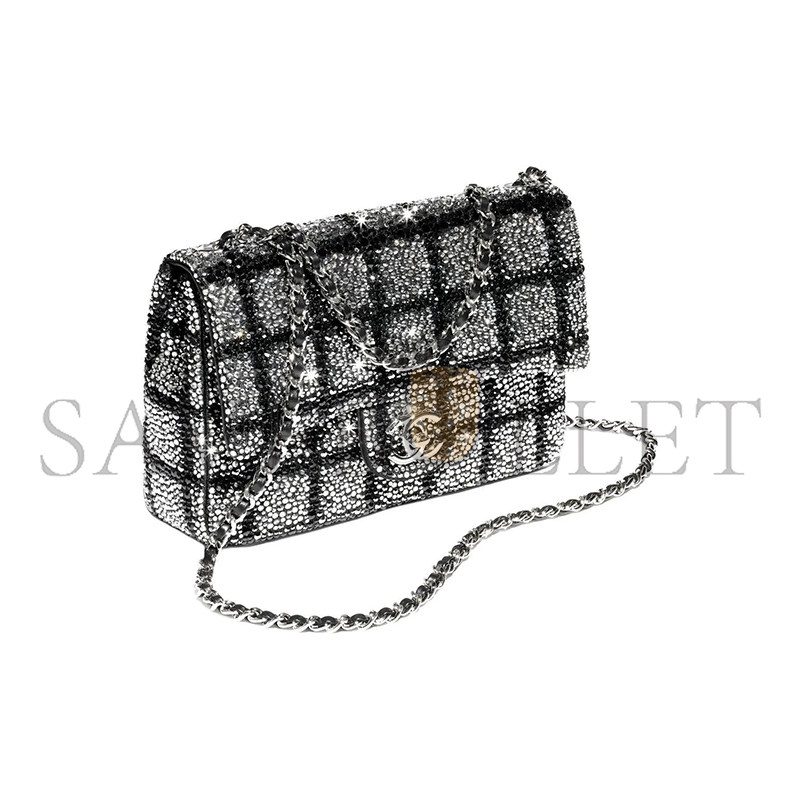 CHANEL BLACK AND SILVER STRASS CRYSTAL SMALL FLAP BAG AS4297 (20*10*7cm)