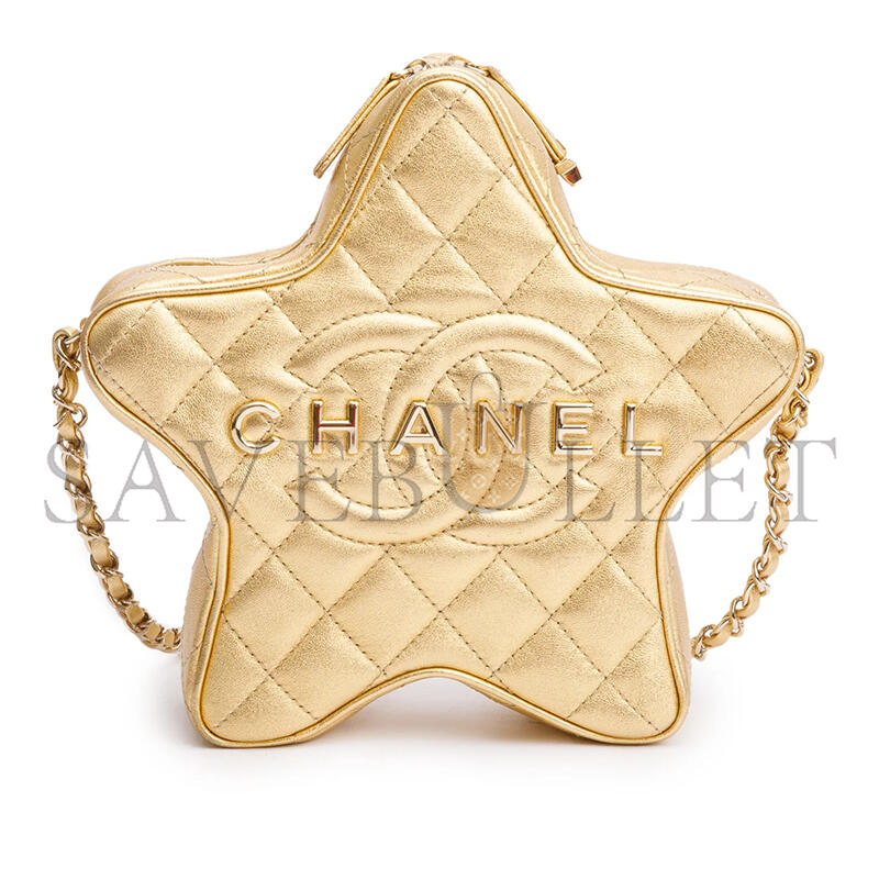 CHANEL METALLIC GOLD LEATHER WALK OF FAME STAR CROSSBODY BAG AS4579 (22.5*22.5*6cm)