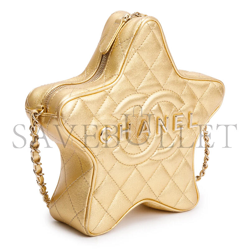 CHANEL METALLIC GOLD LEATHER WALK OF FAME STAR CROSSBODY BAG AS4579 (22.5*22.5*6cm)