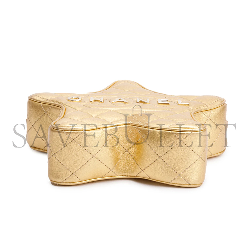 CHANEL METALLIC GOLD LEATHER WALK OF FAME STAR CROSSBODY BAG AS4579 (22.5*22.5*6cm)