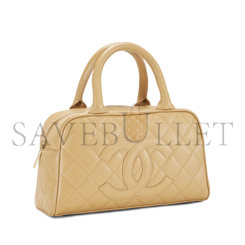 CHANEL BEIGE QUILTED CAVIAR BOWLER SMALL 71302 (25*15*7cm)