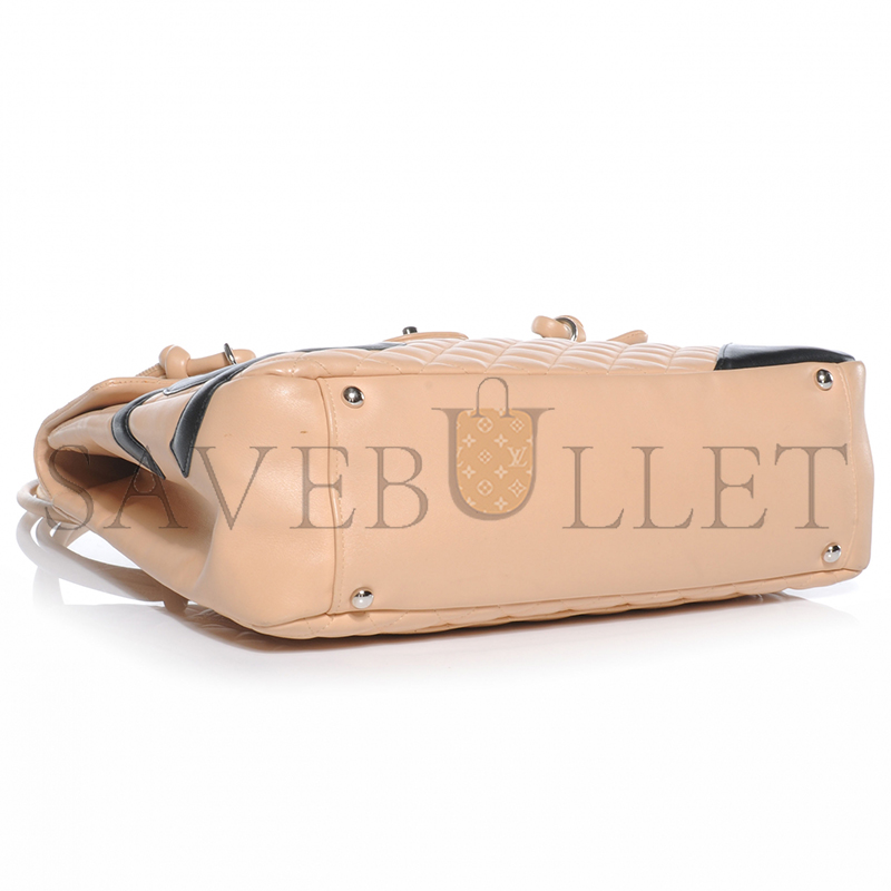 CHANEL CALFSKIN QUILTED LARGE CAMBON FLAP BEIGE BLACK (33*24*11cm)