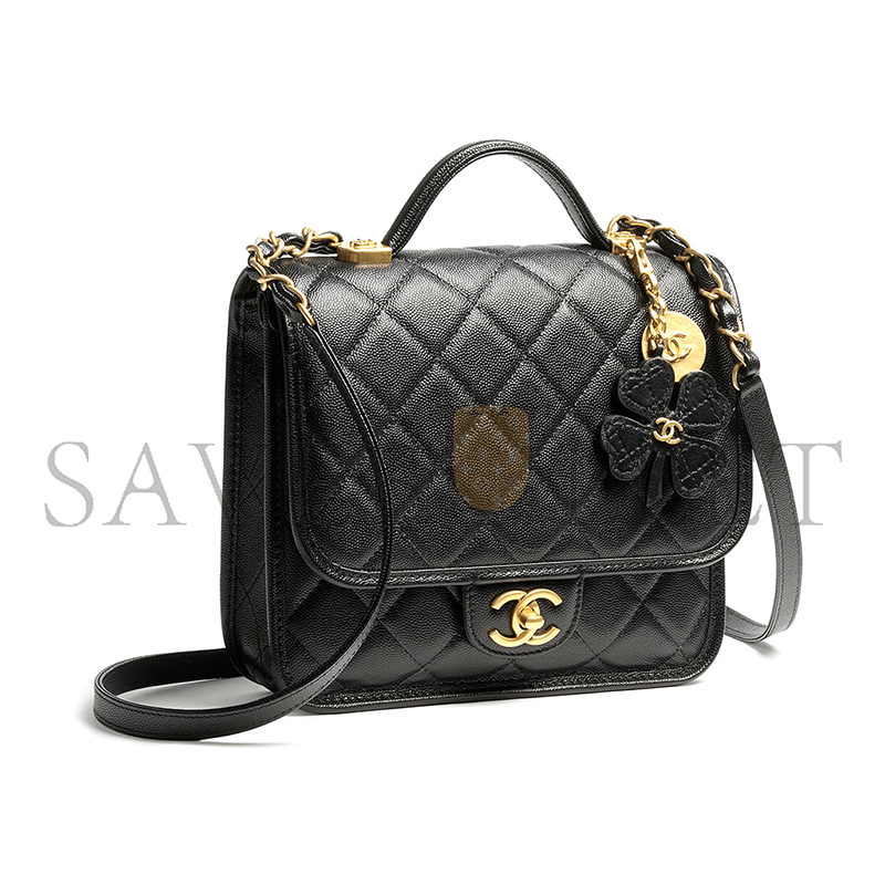 CHANEL BACKPACK GRAINED SHINY CALFSKIN & GOLD-TONE METAL BLACK AS5715 (22*19.5*7cm)