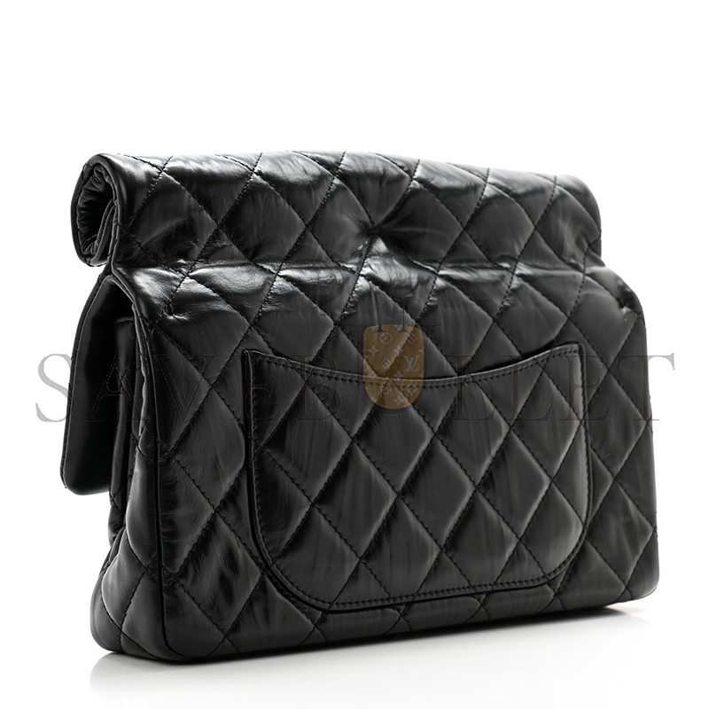 CHANEL CRUMPLED CALFSKIN QUILTED CLUTCH BLACK AS4199 (24.5*18.5*4.5cm)