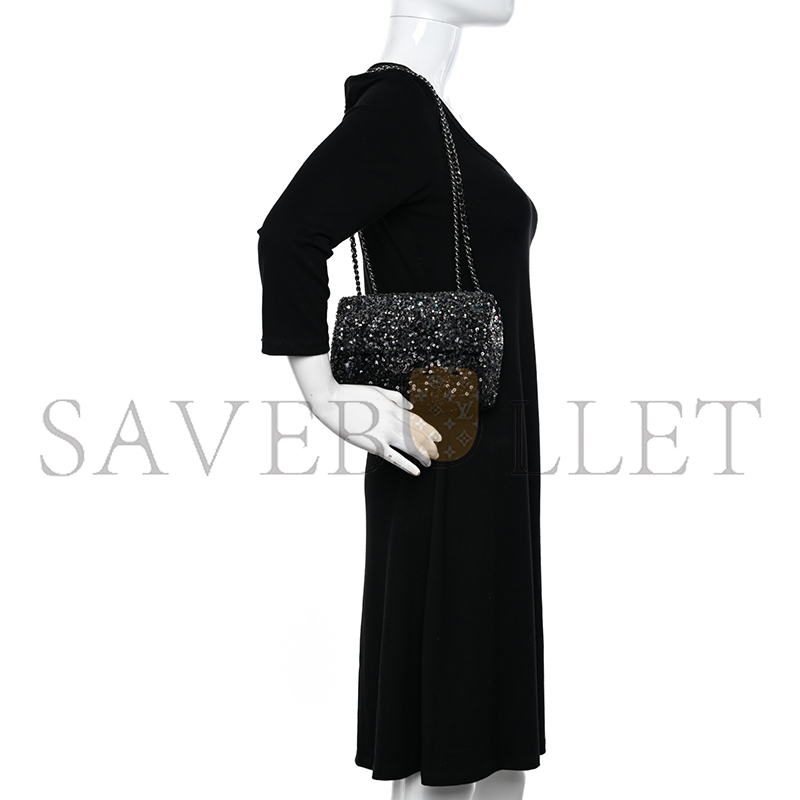 CHANEL SEQUIN MINI RECTANGULAR FLAP BLACK SILVER AS3965 (20*15*7cm)