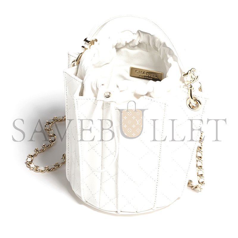 CHANEL MINI BUCKET BAG LAMBSKIN WHITE AS5486 (15.2*14*14cm)