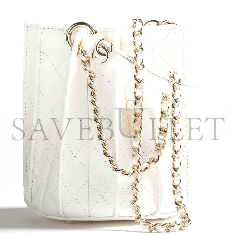 CHANEL MINI BUCKET BAG LAMBSKIN WHITE AS5486 (15.2*14*14cm)