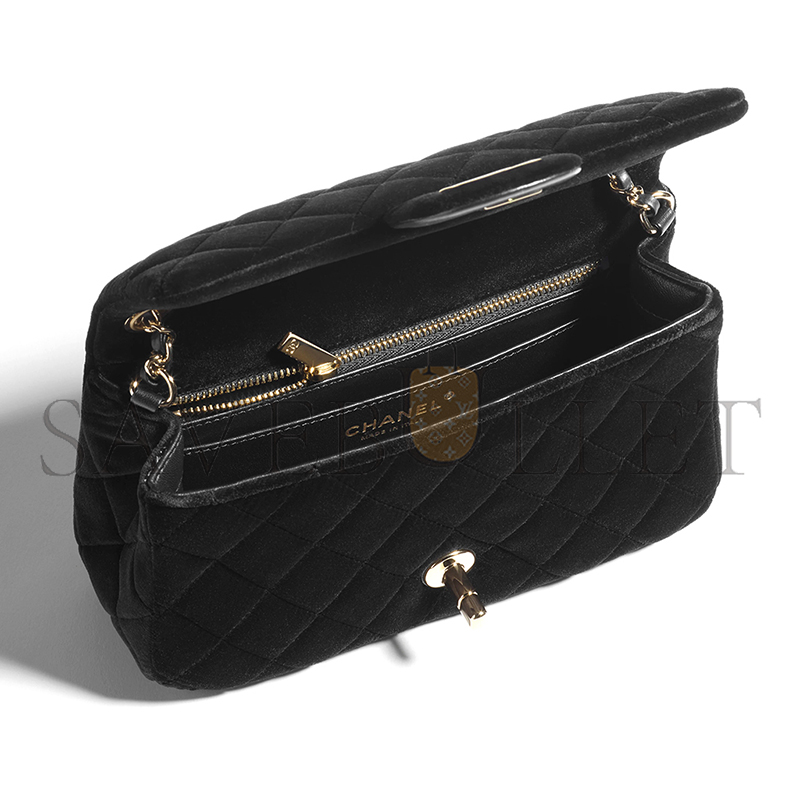 CHANEL MINI FLAP BAG VELVET, DIAMANTÉ & GOLD-TONE METAL BLACK AS1787 (20*13*7cm)
