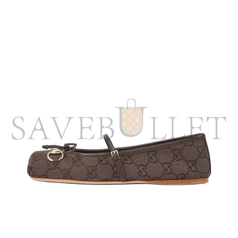 GUCCI HORSEBIT CANVAS BUCKLE SQUARE-TOE FLAT SHOES 814321