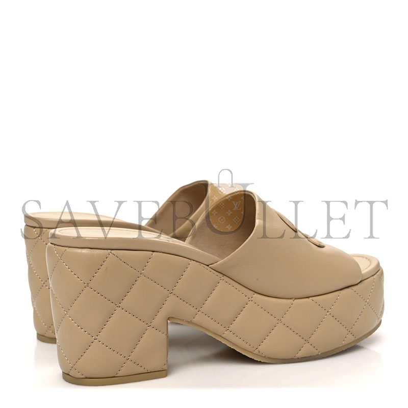 CHANEL LAMBSKIN QUILTED CC PLATFORM MULES