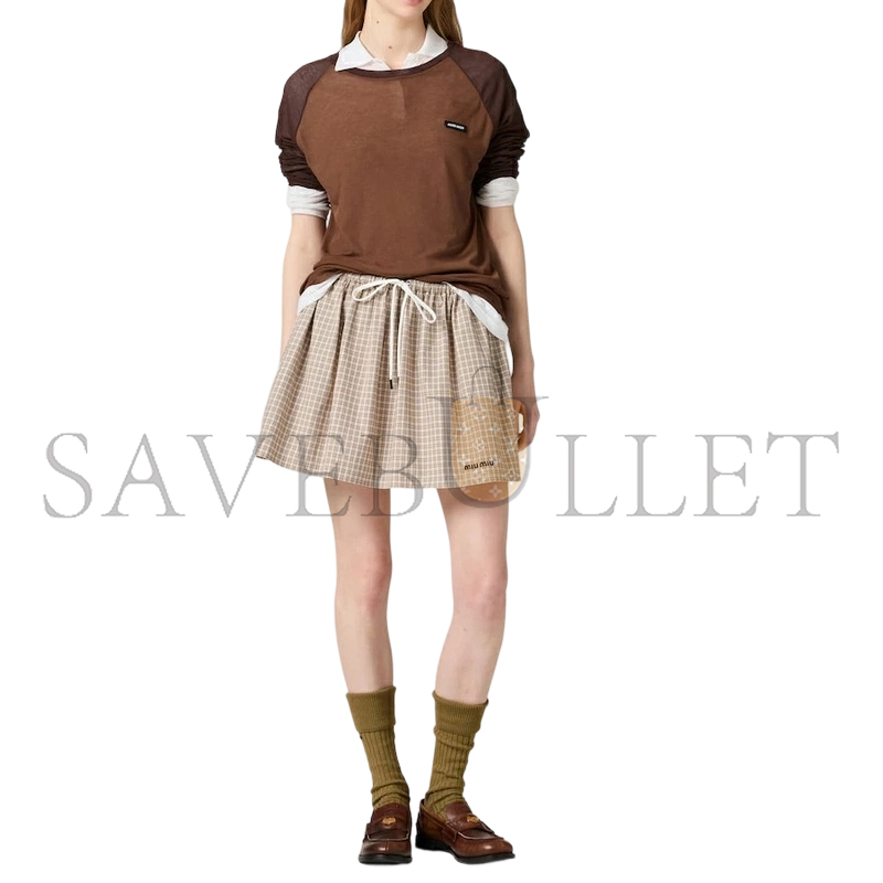 MIU MIU LONG-SLEEVED RIBBED JERSEY T-SHIRT MJL068