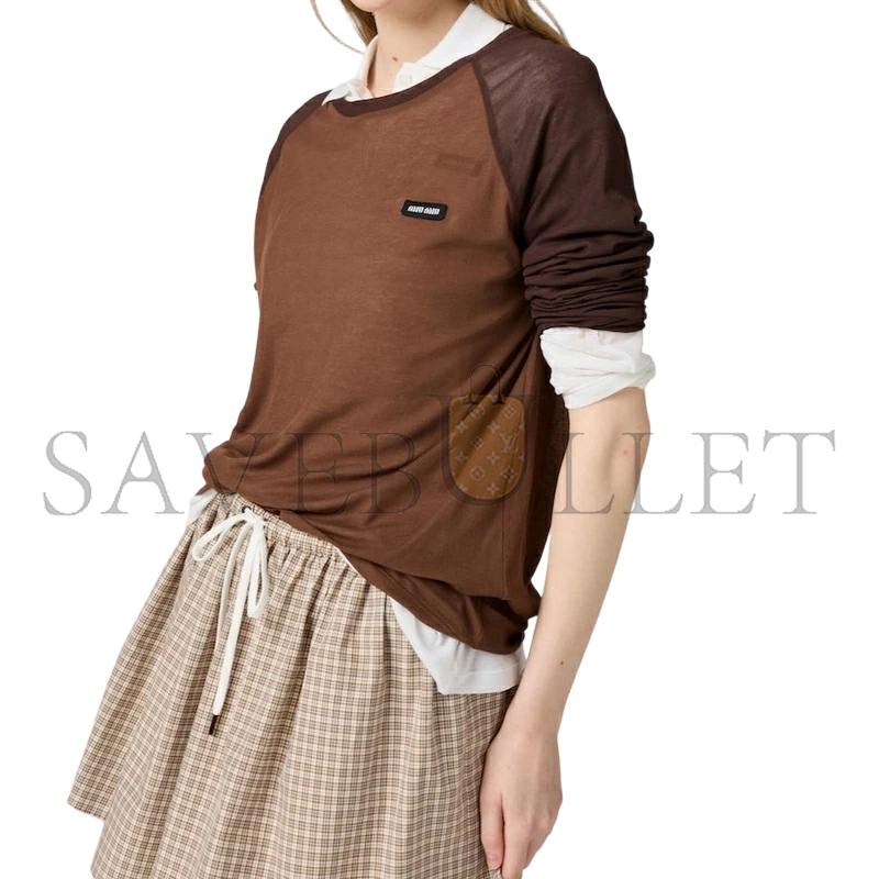 MIU MIU LONG-SLEEVED RIBBED JERSEY T-SHIRT MJL068