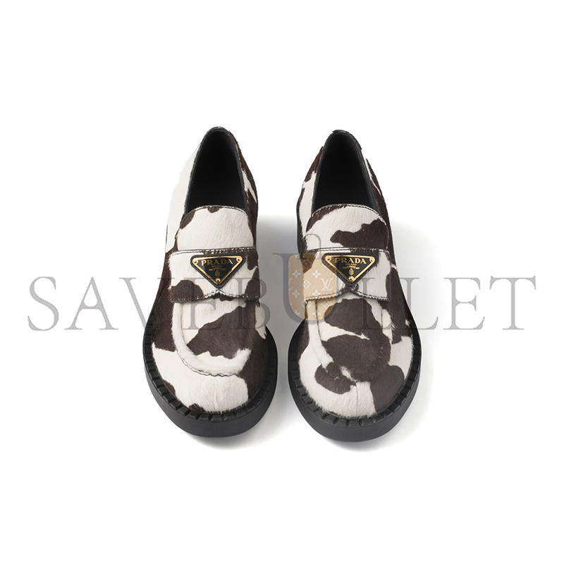 PRADA CHOCOLATE PRINTED LEATHER LOAFERS 1D246M