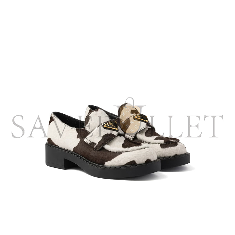 PRADA CHOCOLATE PRINTED LEATHER LOAFERS 1D246M