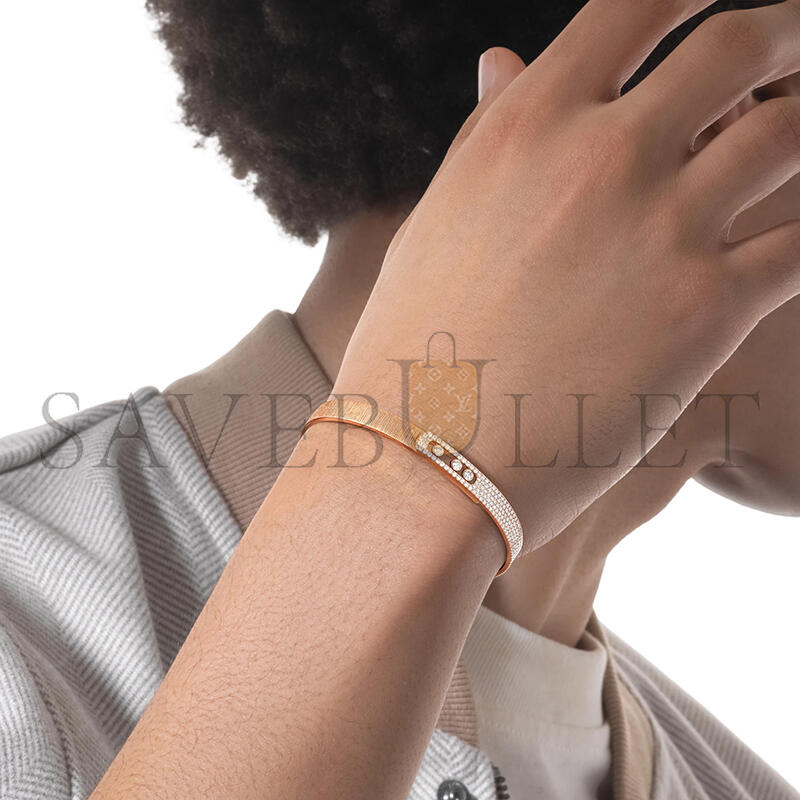 MESSIKA MOVE NOA CISELÉ HALF PAVÉ BANGLE PINK GOLD DIAMOND BRACELET 14501-PG