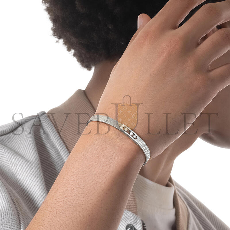 MESSIKA MOVE NOA CISELÉ HALF PAVÉ BANGLE WHITE GOLD DIAMOND BRACELET 14501-WG