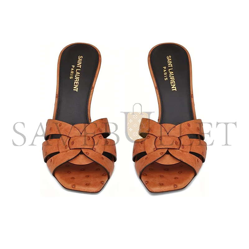 YSL TRIBUTE MULES IN OSTRICH-EFFECT LEATHER 650986AAARK2204
