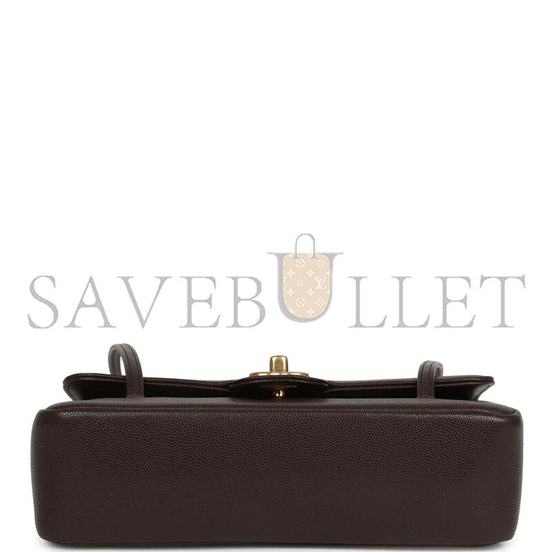CHANEL MASTER SMALL PREPPY COCO FLAP BAG DARK BROWN SHINY CAVIAR BRUSHED GOLD HARDWARE (22*15*5cm)