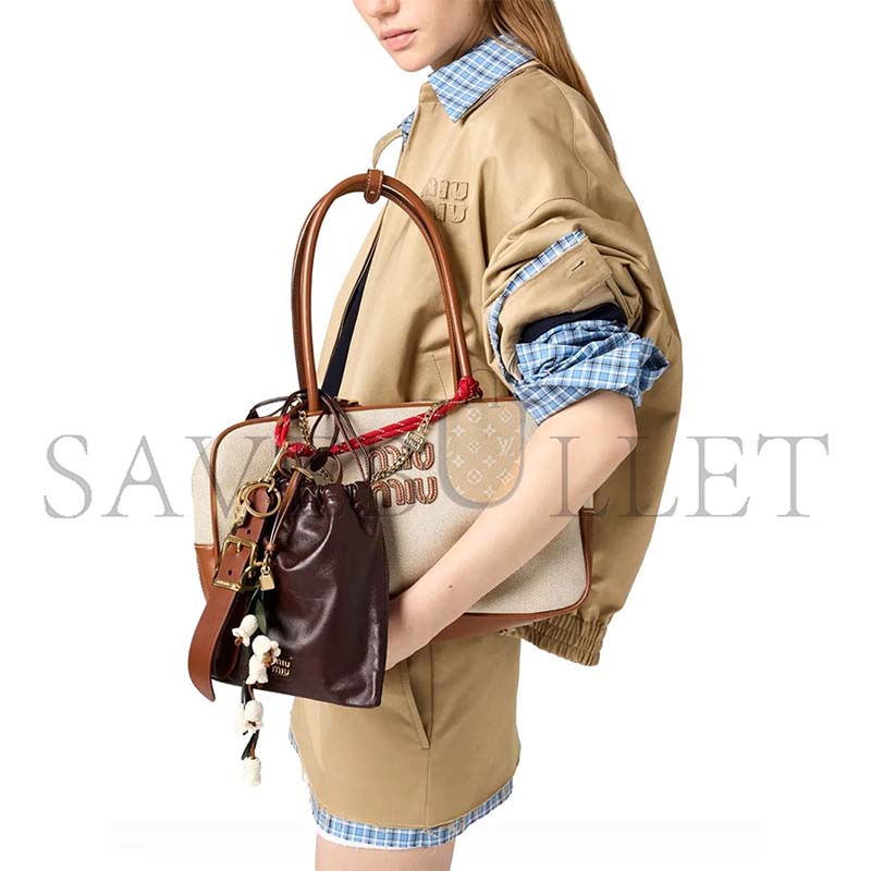 MIU MIU BEAU CANVAS AND LEATHER BAG 5BB163 (34*20*10cm)