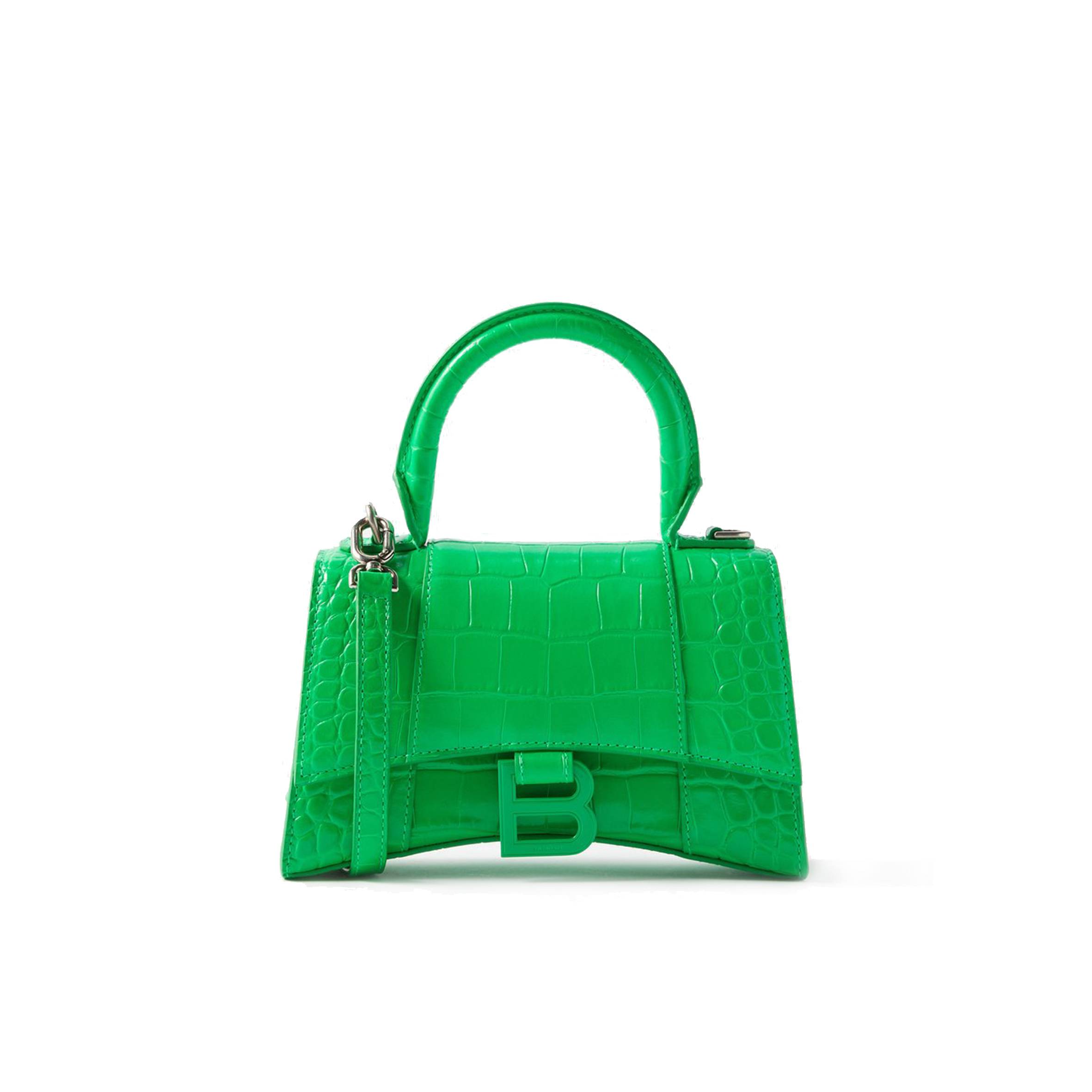 BALENCIAGA GREEN HOURGLASS XS CROC-EFFECT LEATHER CROSS-BODY BAG MATCHESFASHION US (19.5*12*5cm)