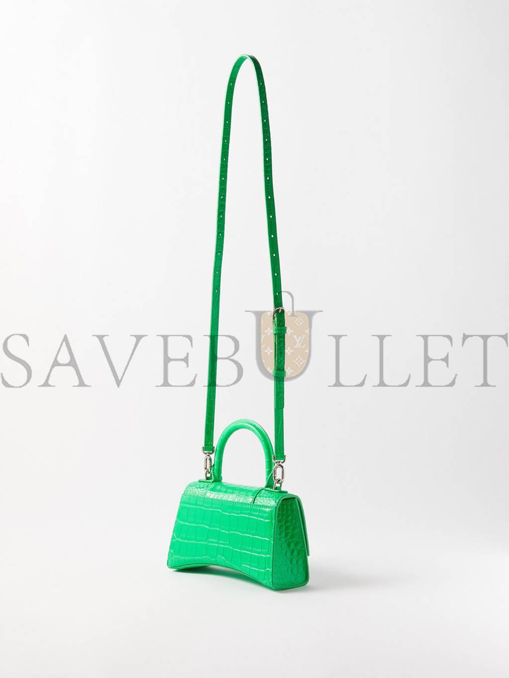 BALENCIAGA GREEN HOURGLASS XS CROC-EFFECT LEATHER CROSS-BODY BAG MATCHESFASHION US (19.5*12*5cm)