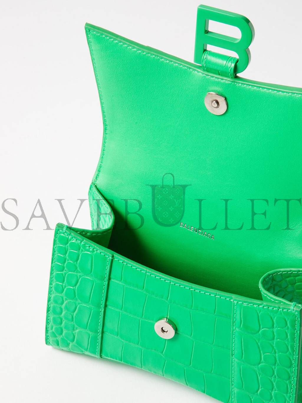 BALENCIAGA GREEN HOURGLASS XS CROC-EFFECT LEATHER CROSS-BODY BAG MATCHESFASHION US (19.5*12*5cm)