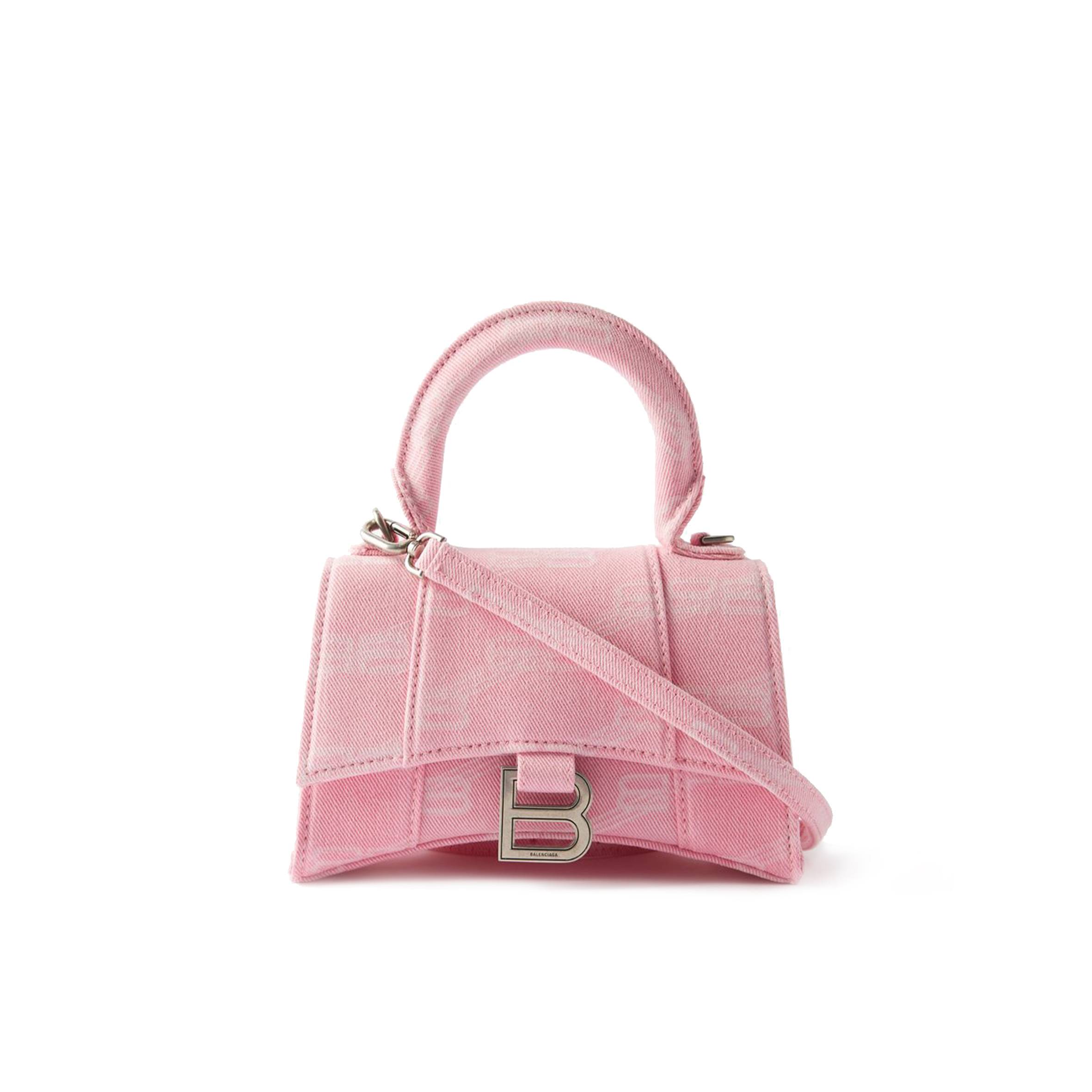 BALENCIAGA PINK HOURGLASS XS LOGO-PRINT DENIM CROSS-BODY BAG MATCHESFASHION US (19.5*12*5cm)