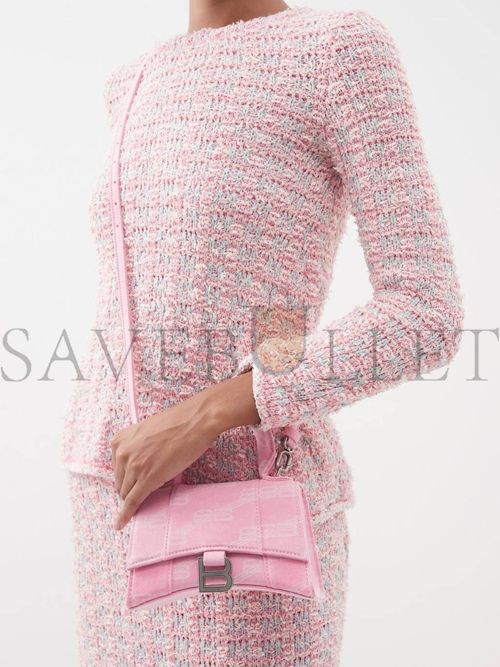 BALENCIAGA PINK HOURGLASS XS LOGO-PRINT DENIM CROSS-BODY BAG MATCHESFASHION US (19.5*12*5cm)