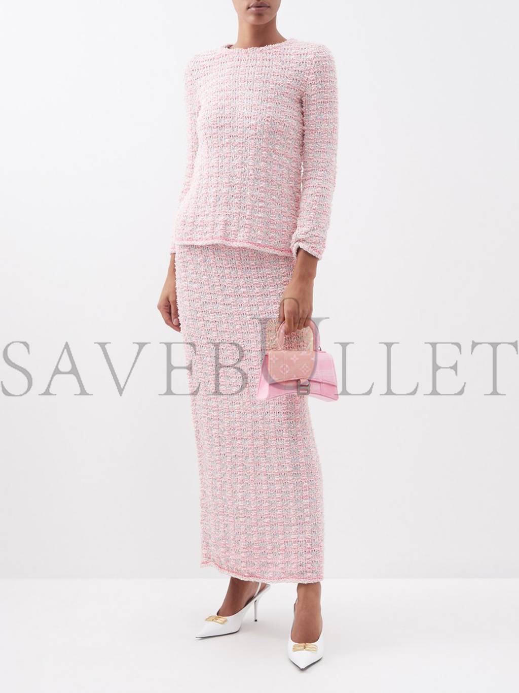 BALENCIAGA PINK HOURGLASS XS LOGO-PRINT DENIM CROSS-BODY BAG MATCHESFASHION US (19.5*12*5cm)