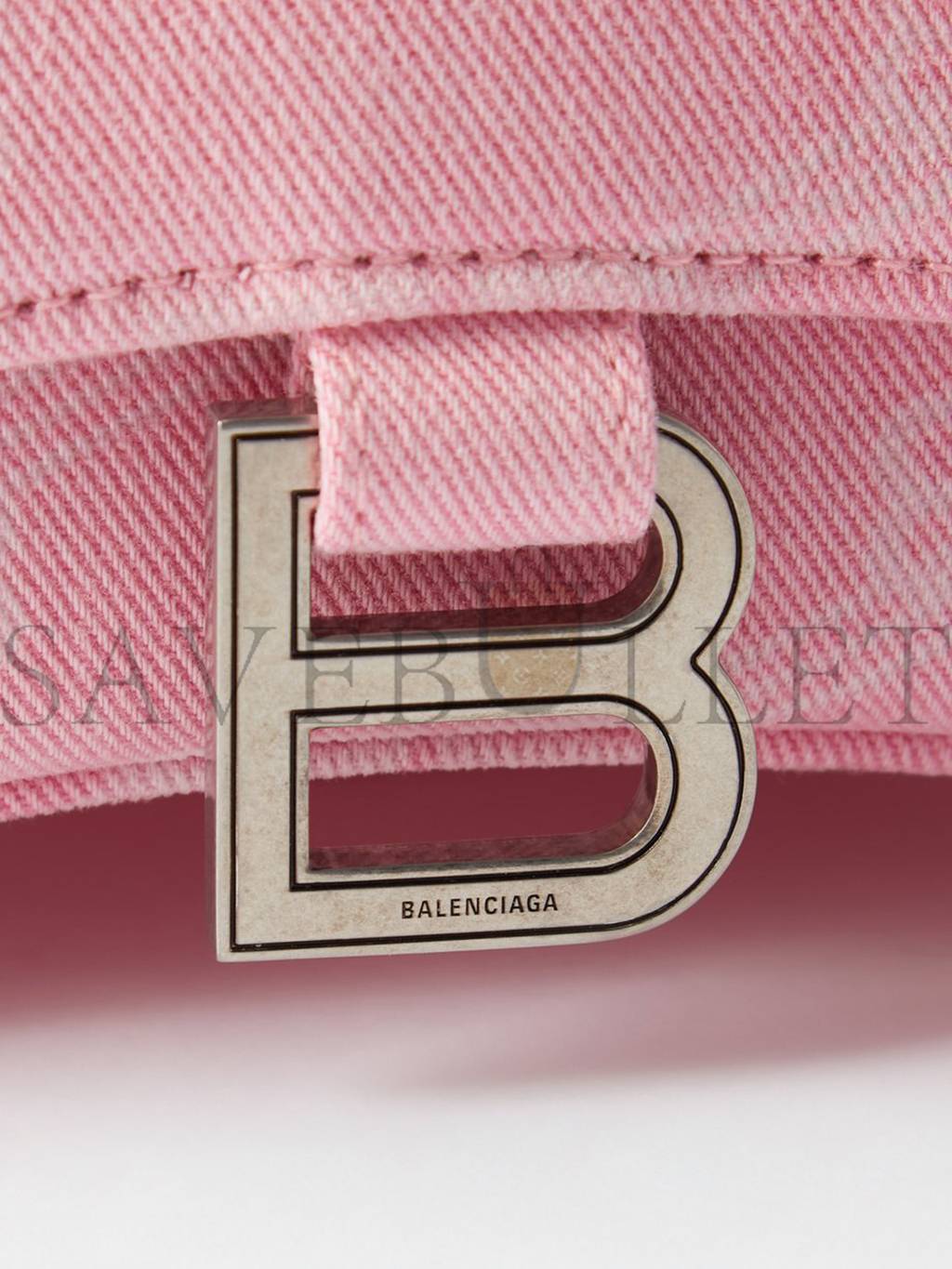 BALENCIAGA PINK HOURGLASS XS LOGO-PRINT DENIM CROSS-BODY BAG MATCHESFASHION US (19.5*12*5cm)