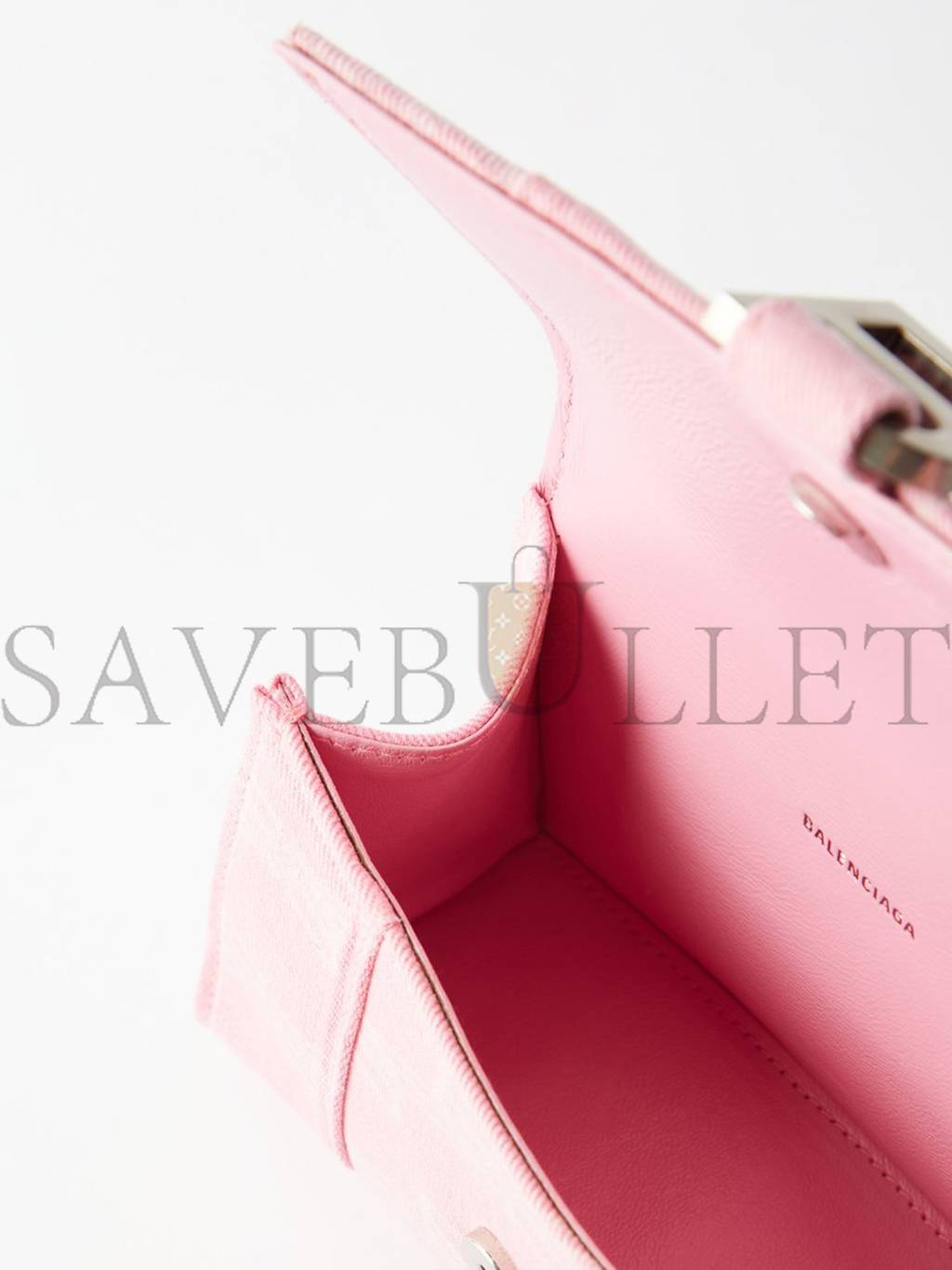 BALENCIAGA PINK HOURGLASS XS LOGO-PRINT DENIM CROSS-BODY BAG MATCHESFASHION US (19.5*12*5cm)