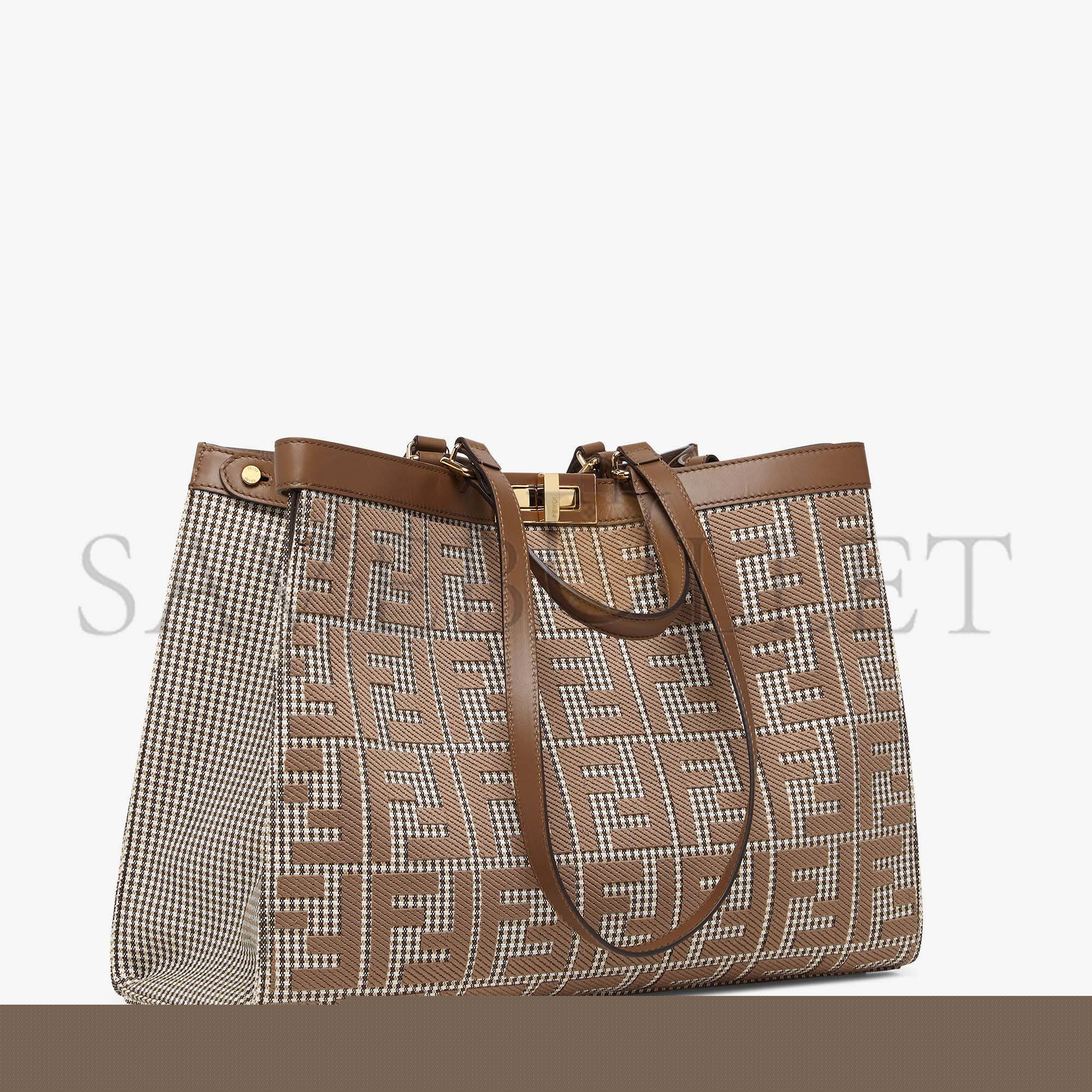 FENDI X-TOTE - BROWN HOUNDSTOOTH WOOL SHOPPER WITH FF EMBROIDERY 8BH374AKRZF1IRG (41*29.5*16cm)