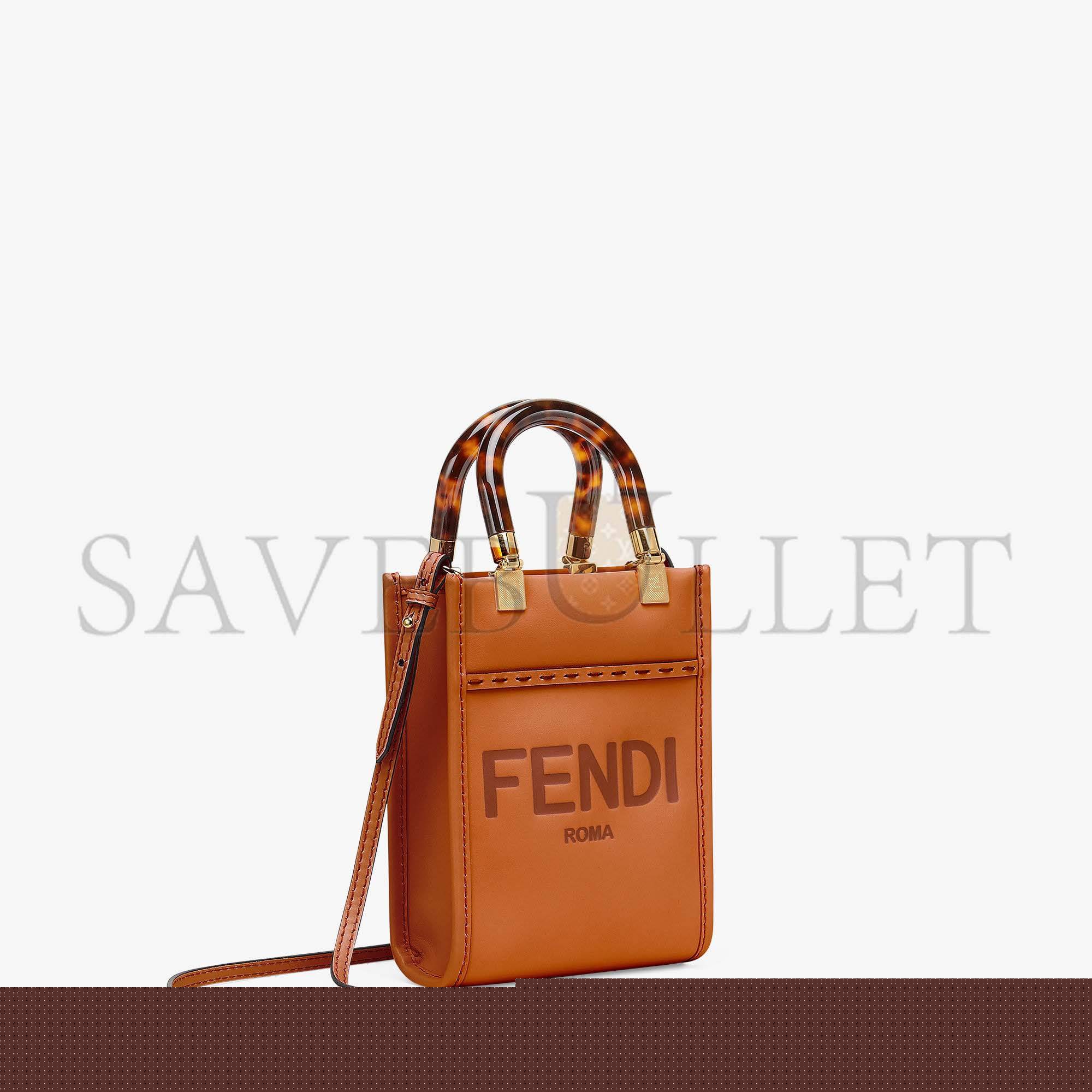 FENDI MINI SUNSHINE SHOPPER - BROWN LEATHER MINI-BAG 8BS051ABVLF0PWZ (18*13*6.5cm)